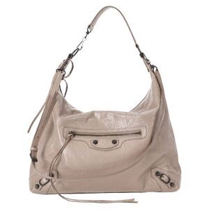 Balenciaga Le City Medium Embellished Crinkled Bag in Beige Leather